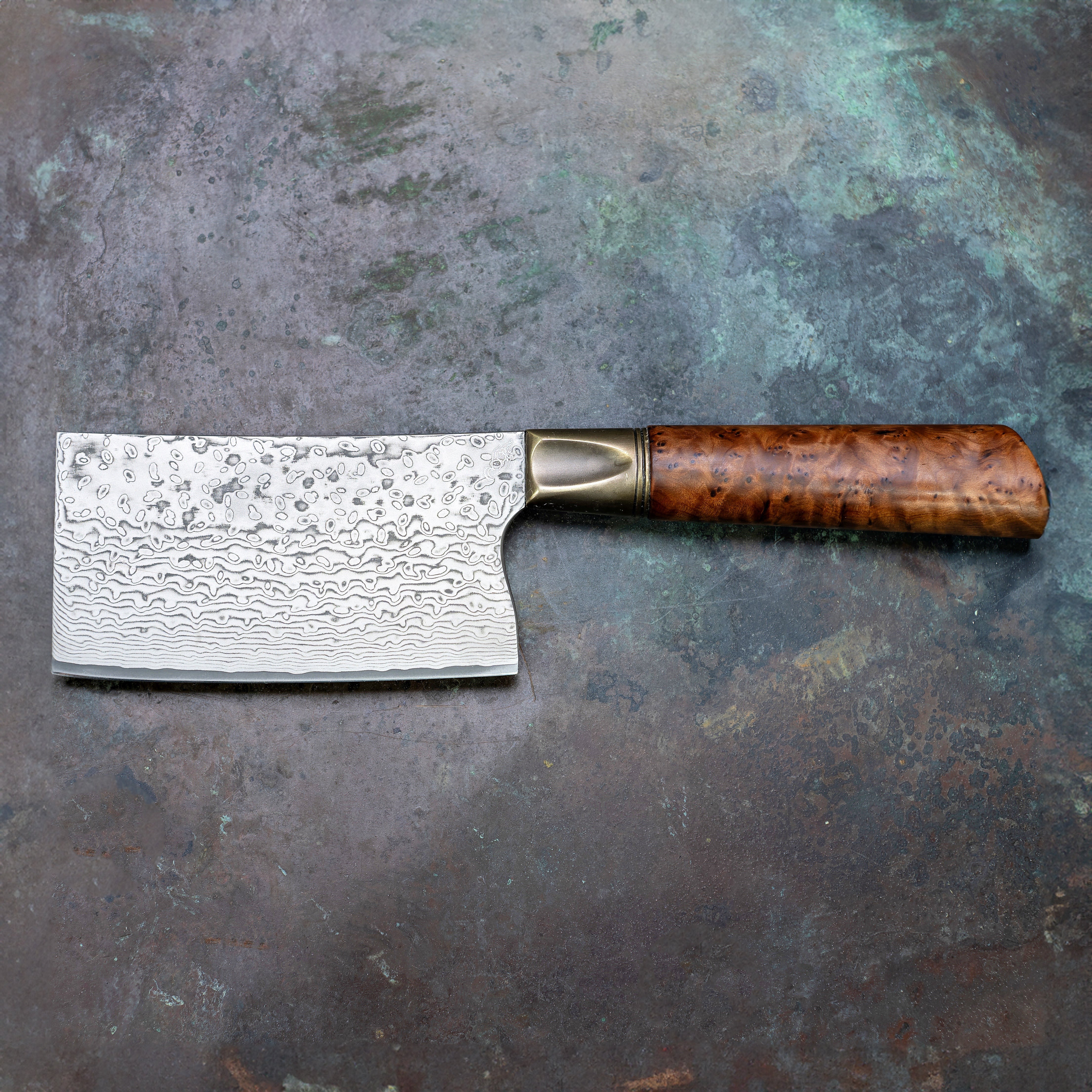 Thuya Burl Mini-Cleaver in Damascus