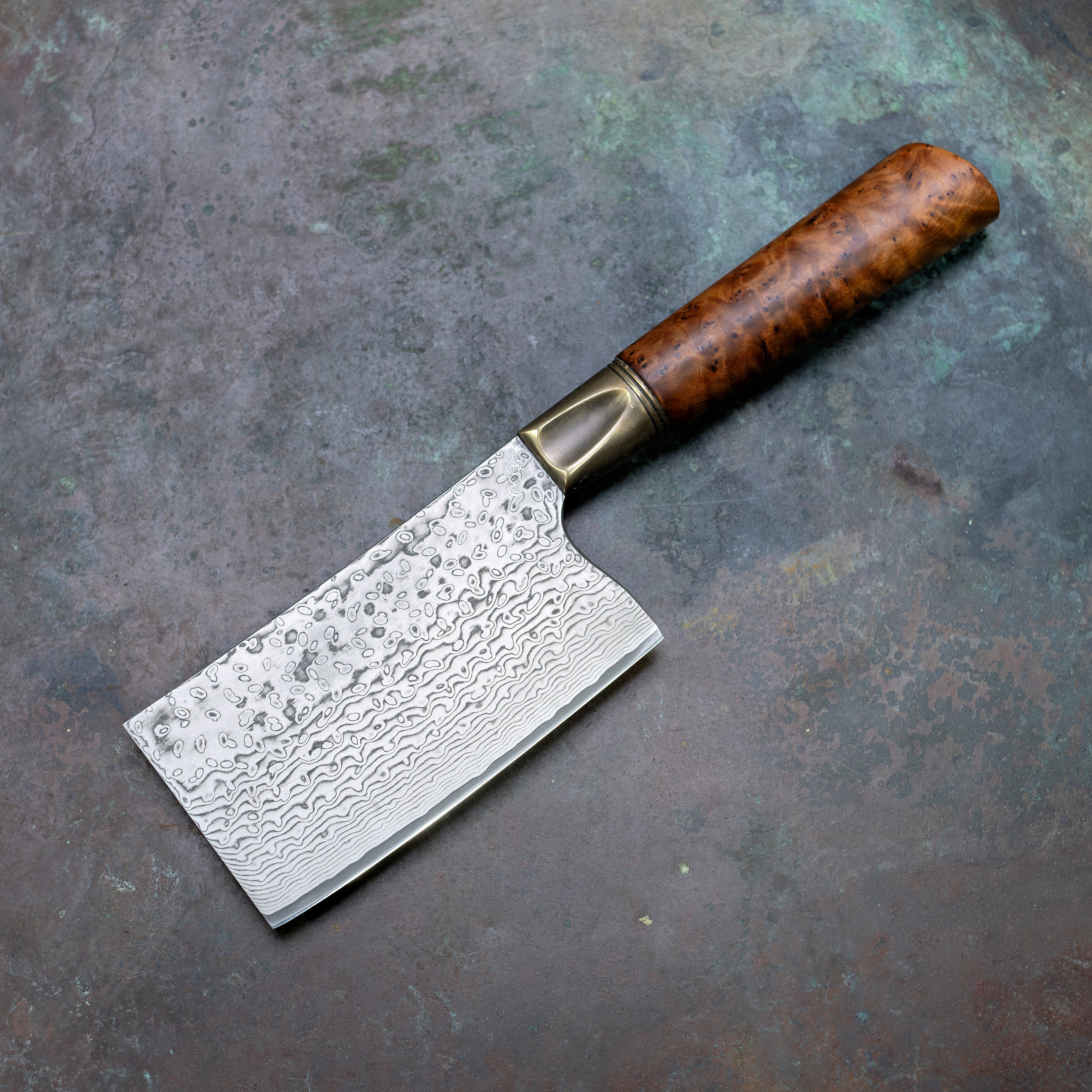 Thuya Burl Mini-Cleaver in Damascus