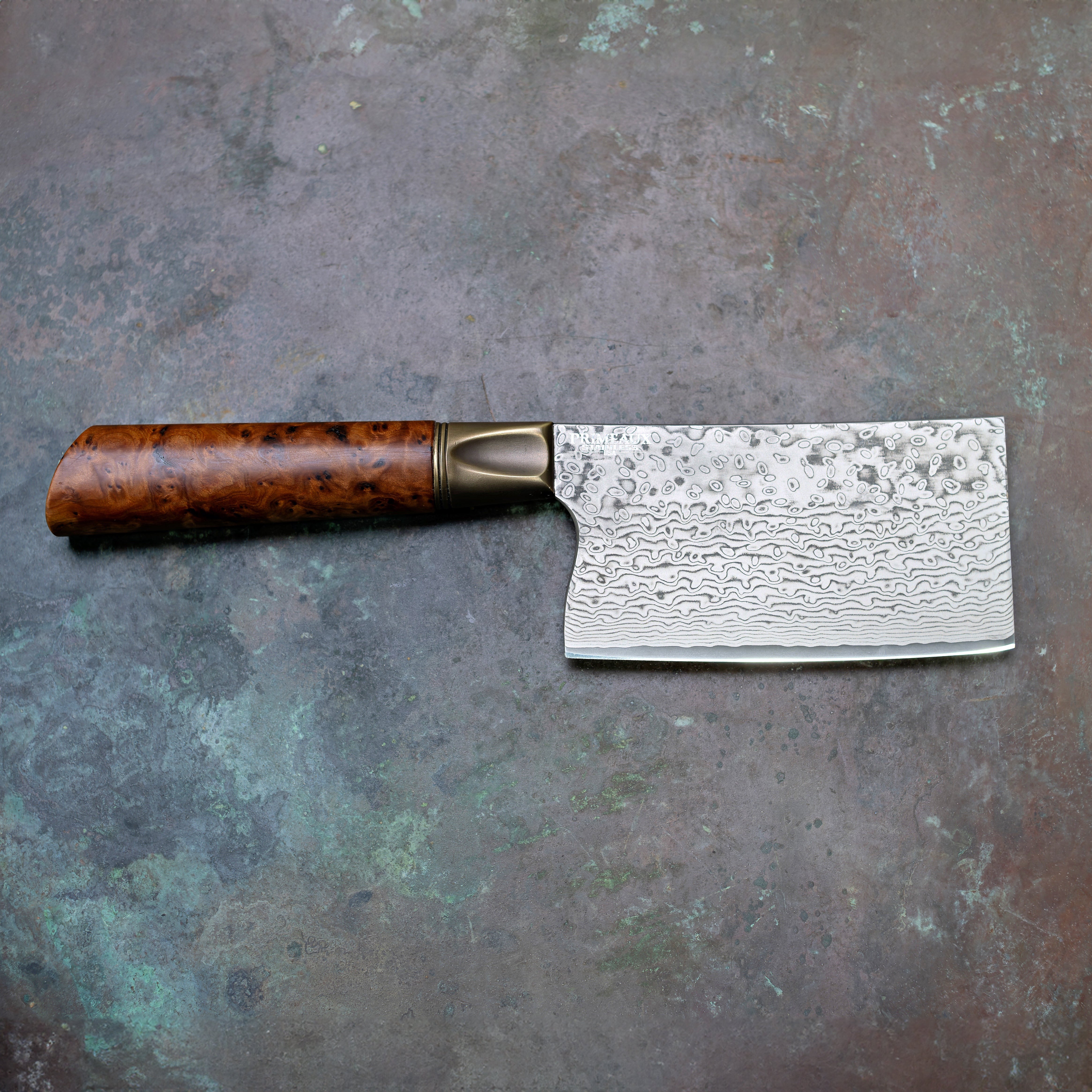 Thuya Burl Mini-Cleaver in Damascus