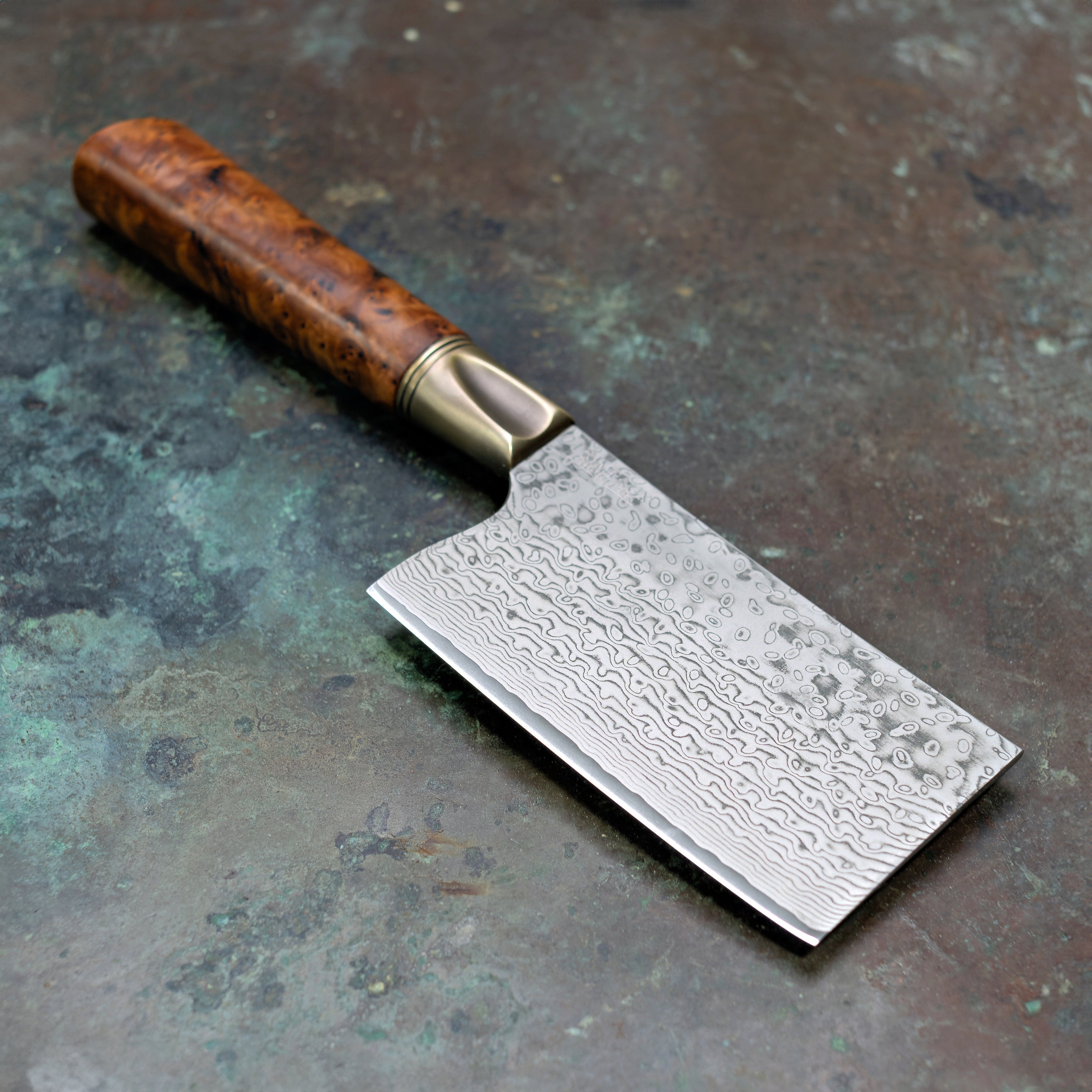 Thuya Burl Mini-Cleaver in Damascus