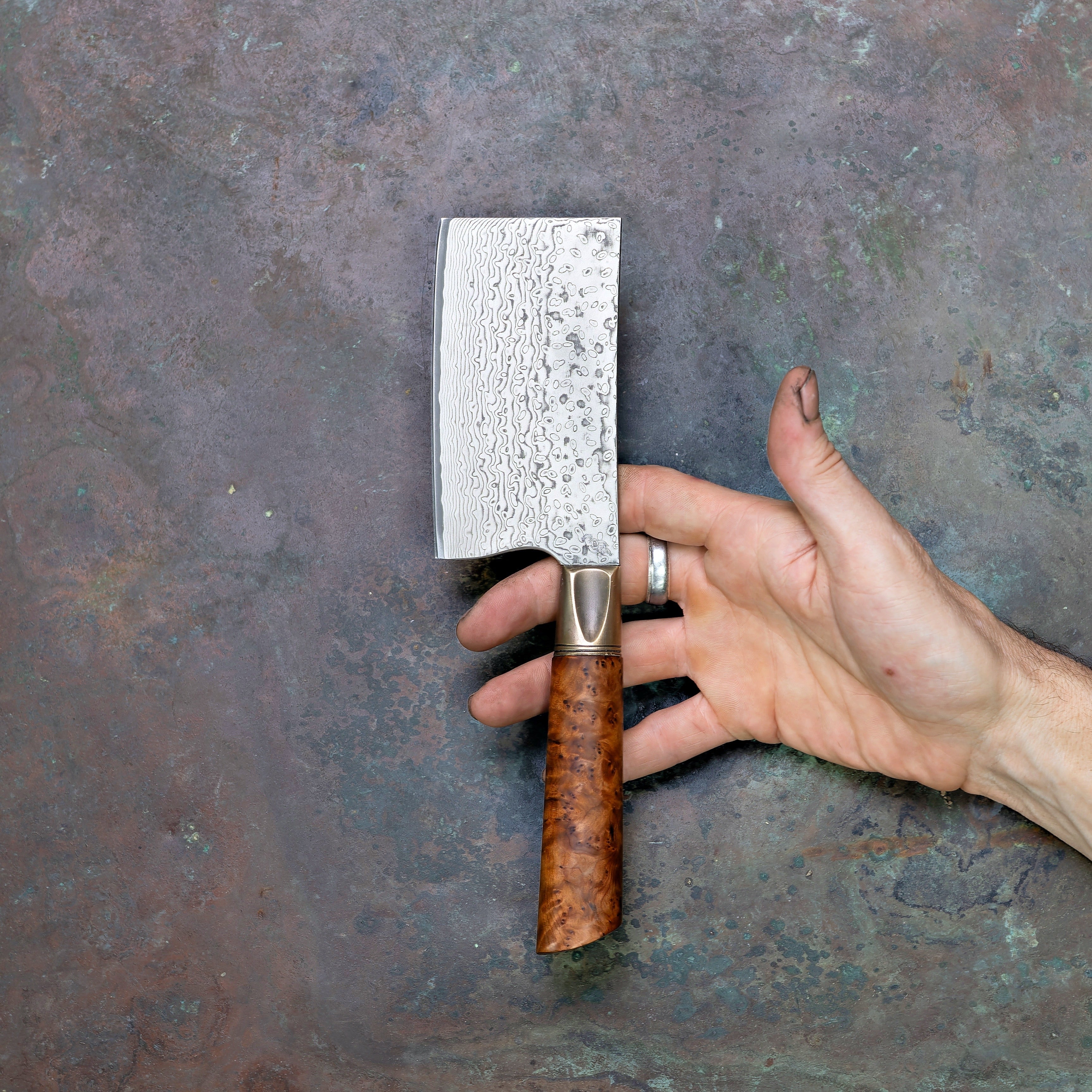 Thuya Burl Mini-Cleaver in Damascus