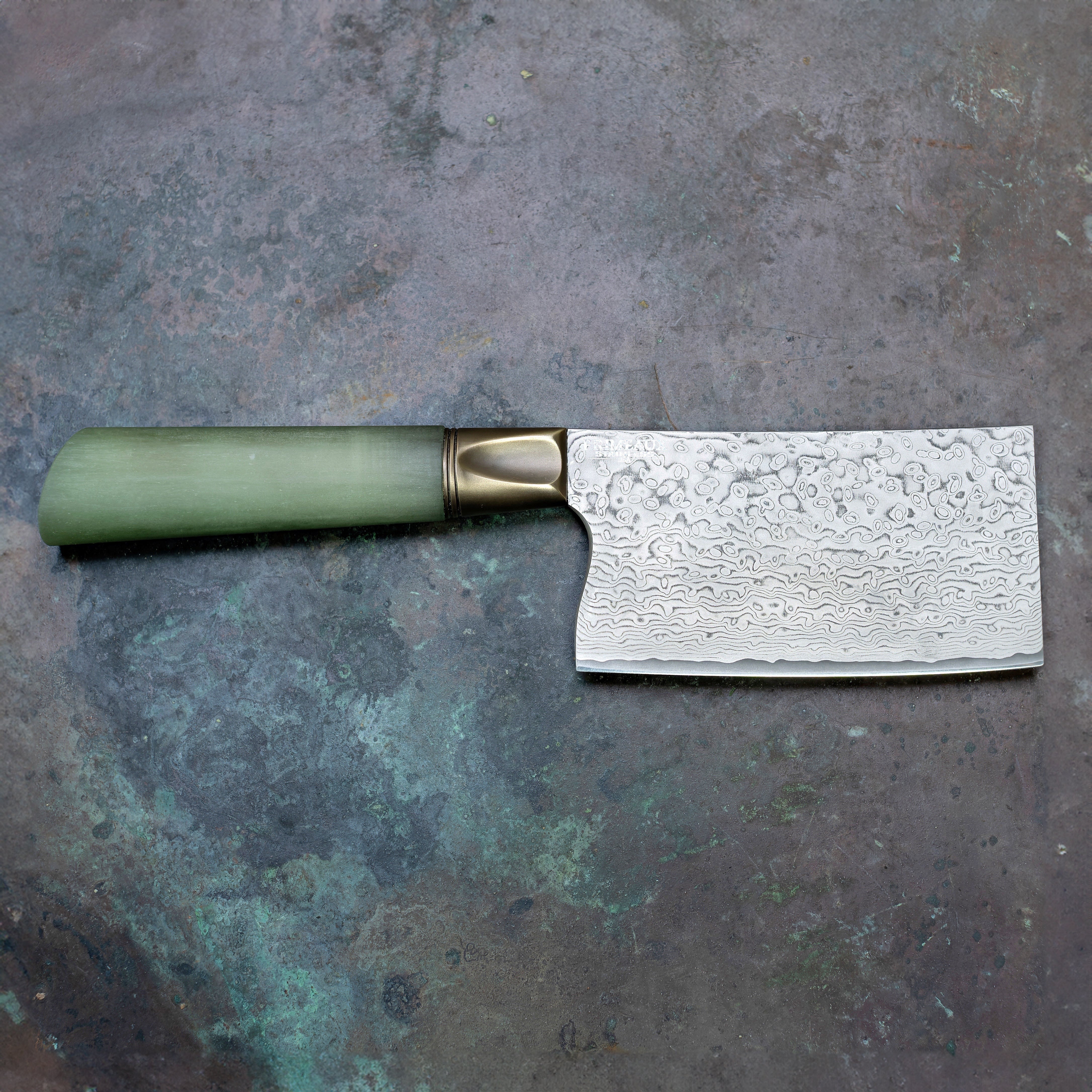 Jade Monolith Mini-Cleaver in Damascus