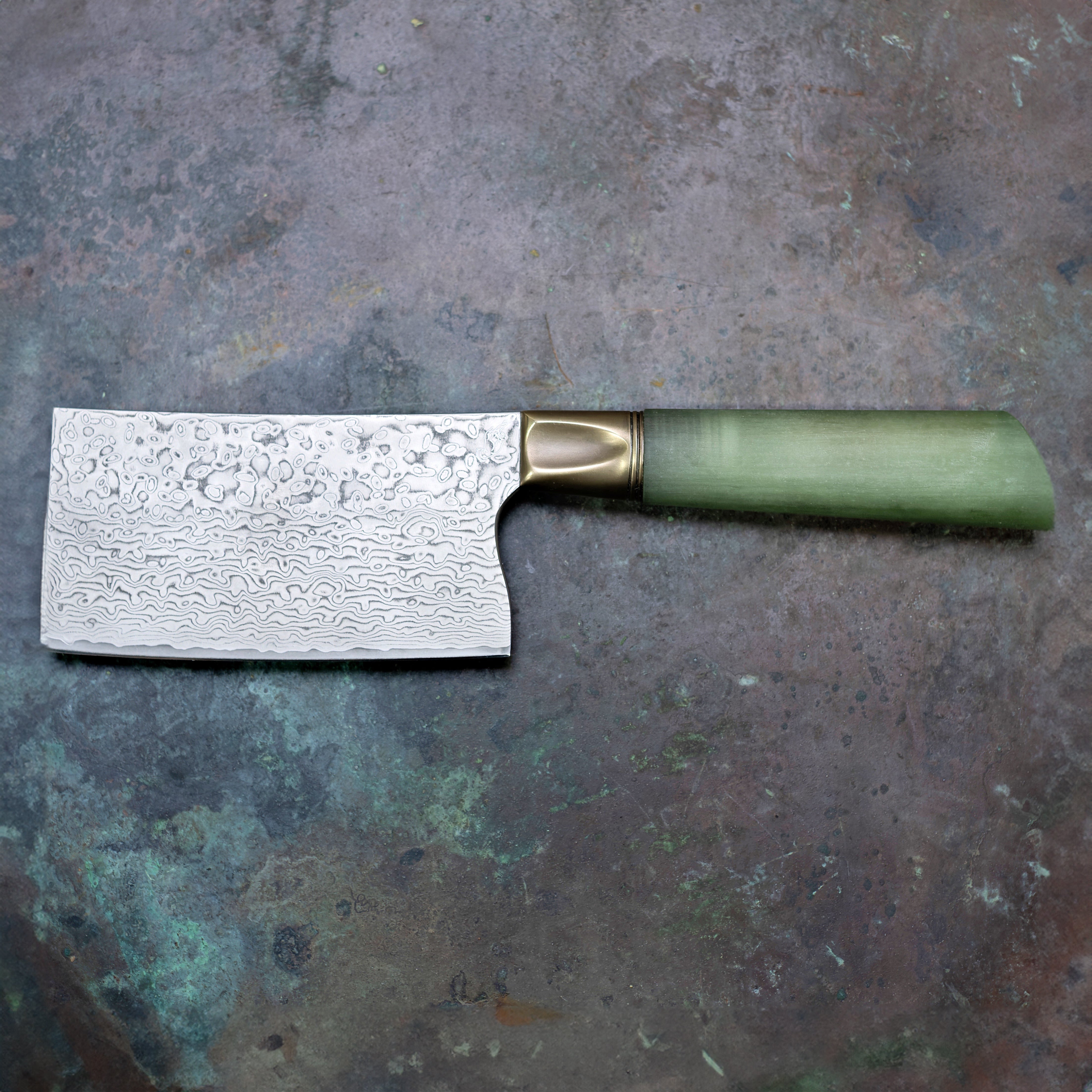 Jade Monolith Mini-Cleaver in Damascus