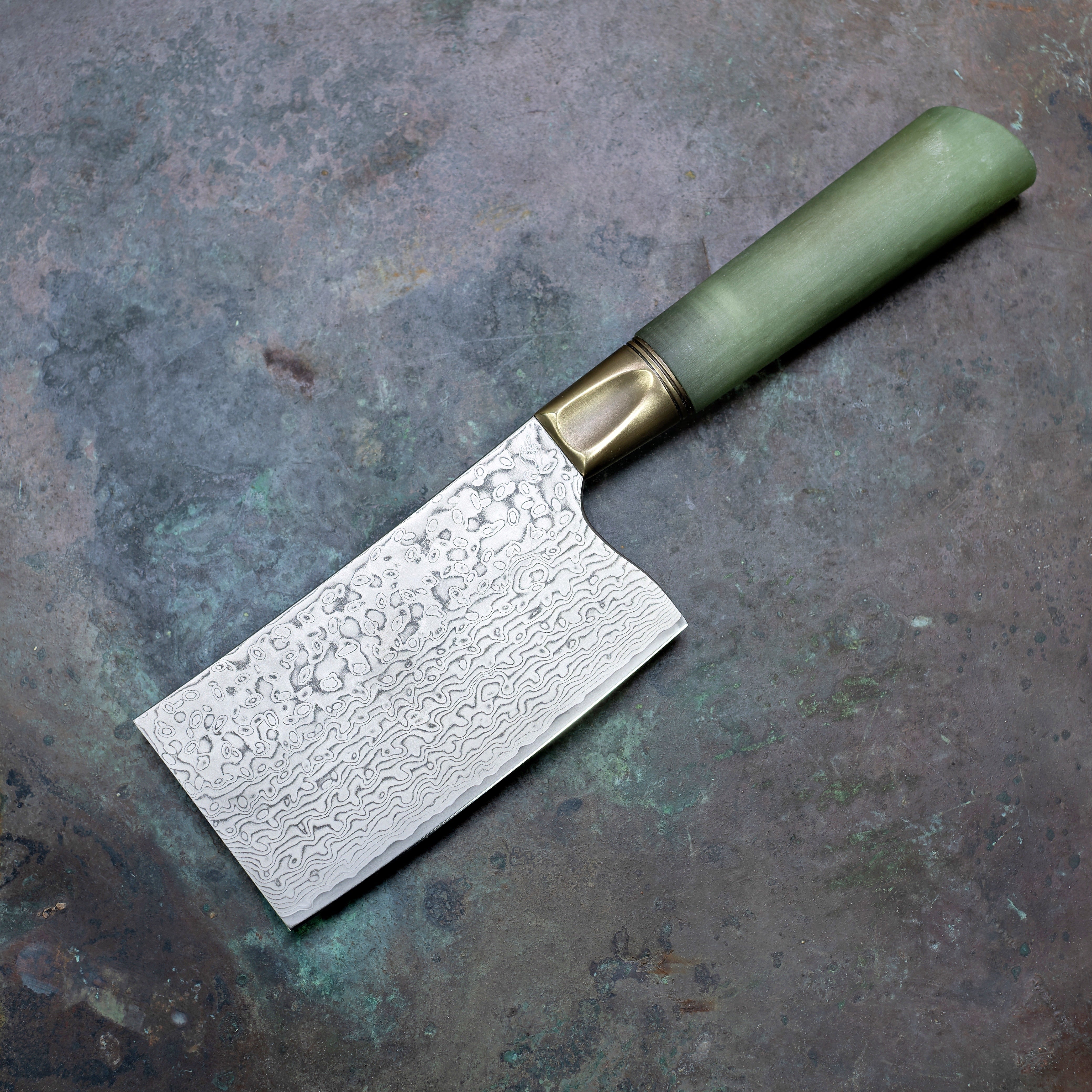 Jade Monolith Mini-Cleaver in Damascus