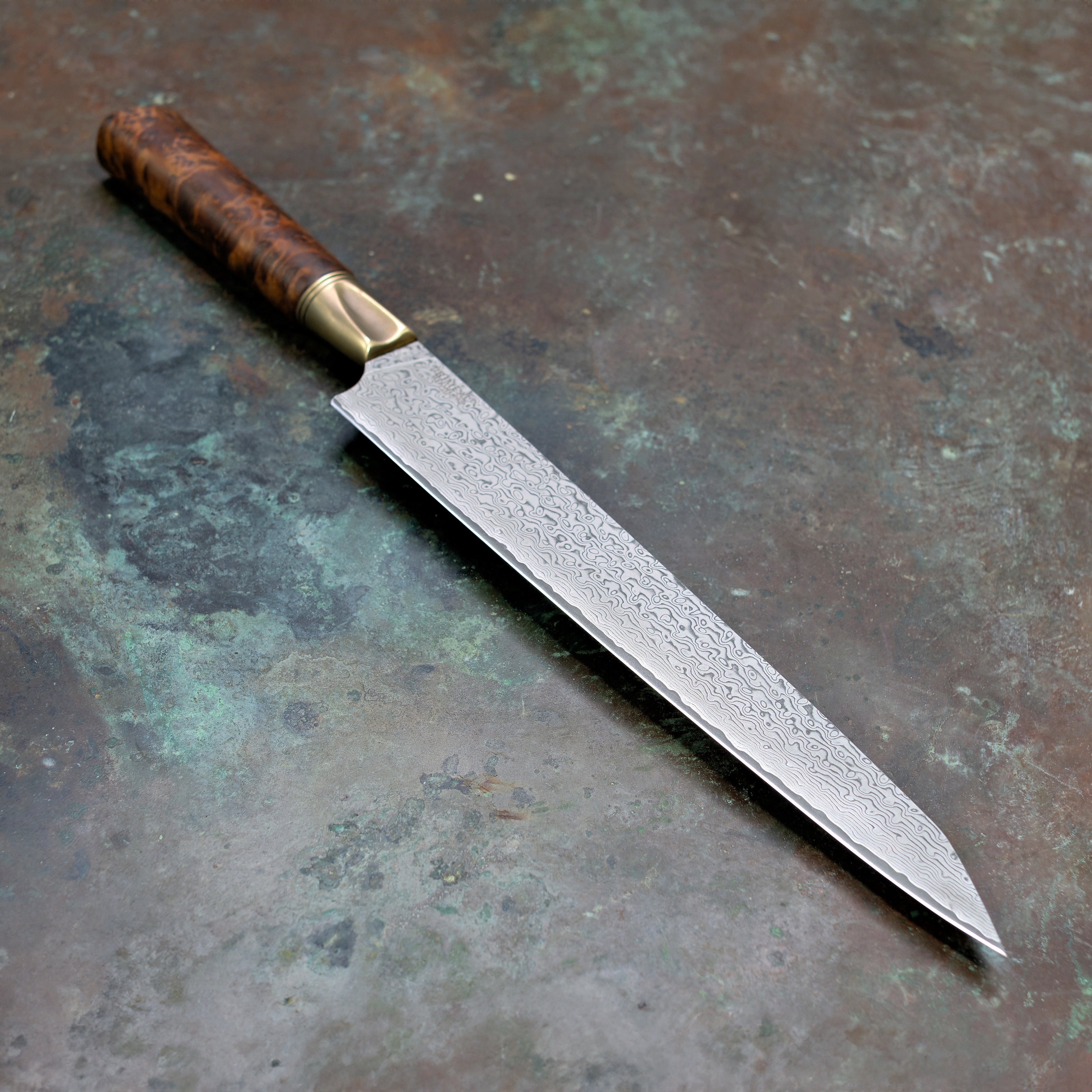 Thuya Burl 10" Slicer in Damascus