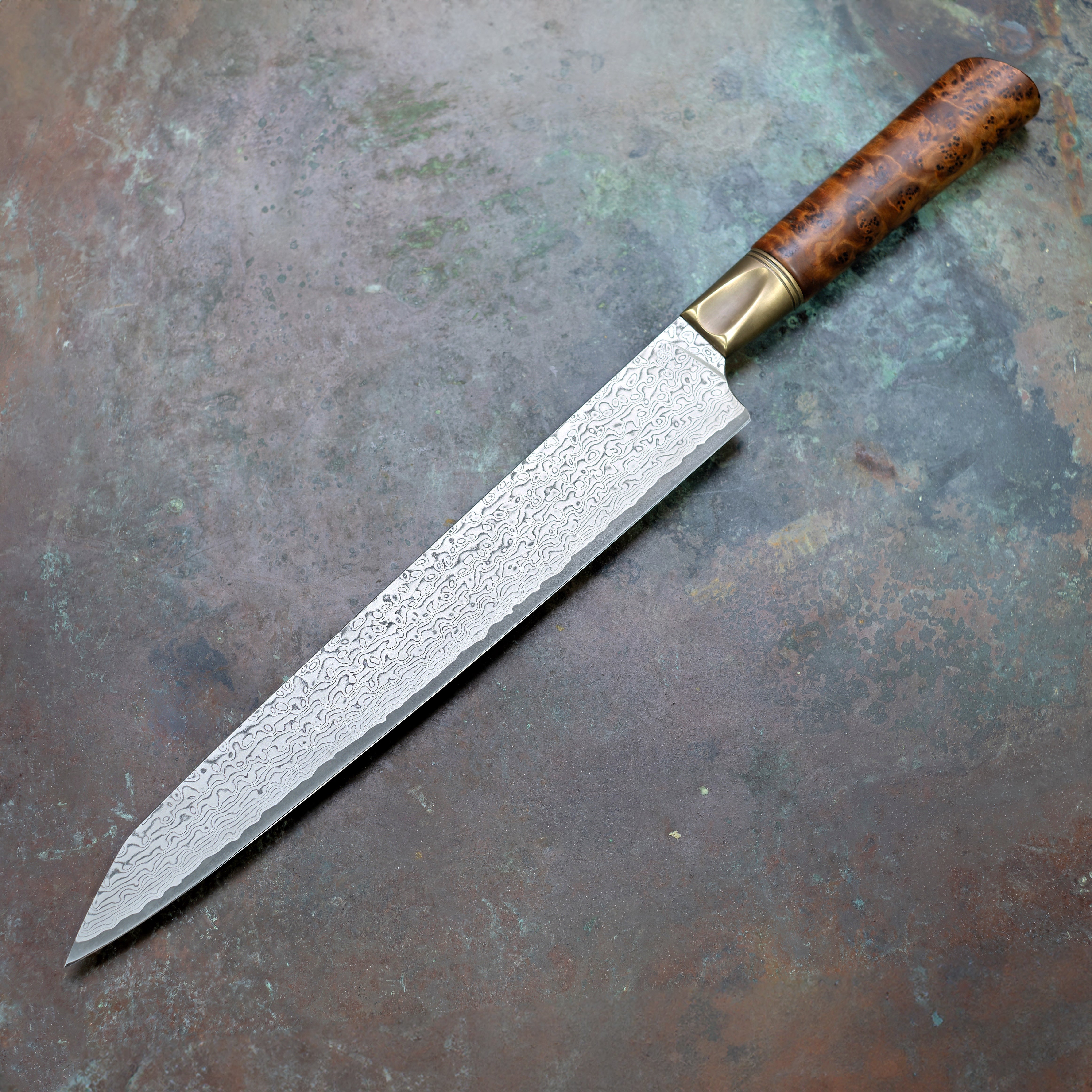 Thuya Burl 10" Slicer in Damascus